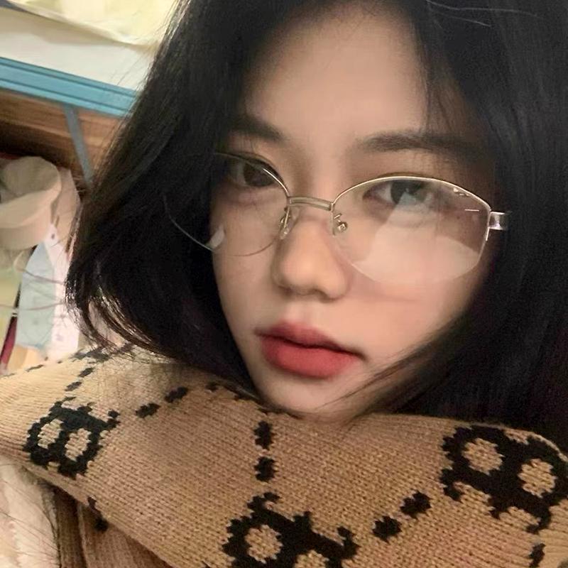 眼镜框复古老钱风椭圆半框金丝女