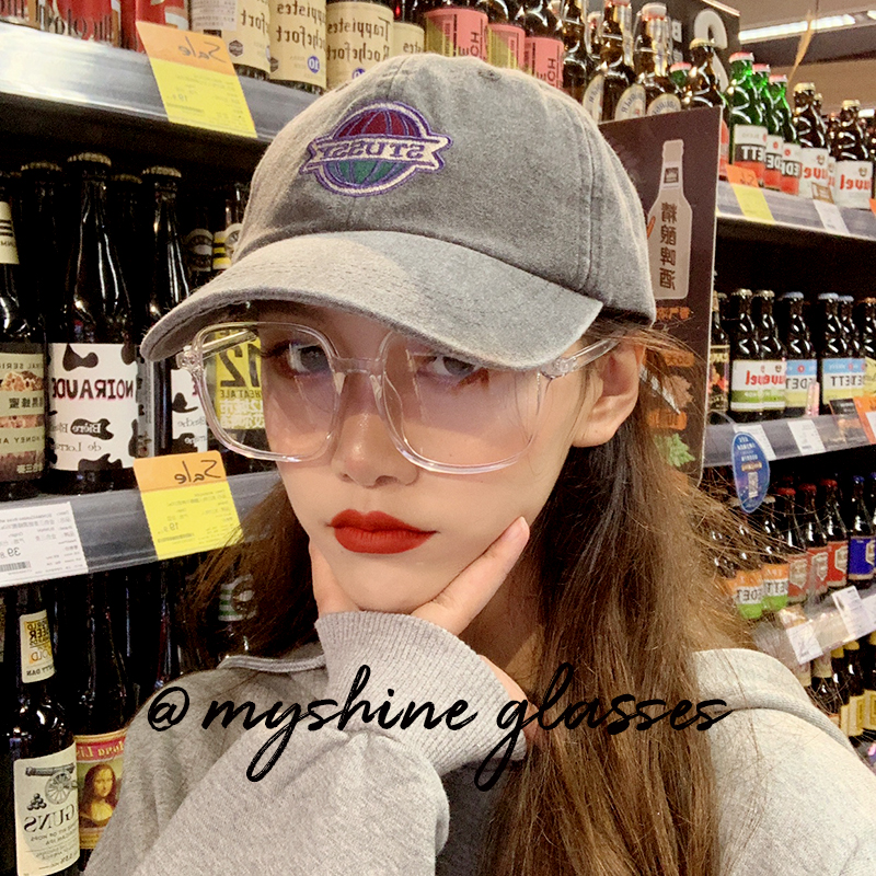 超火ins透明铆钉眼镜男女方框平光镜 超轻网红眼镜防蓝光近视框架