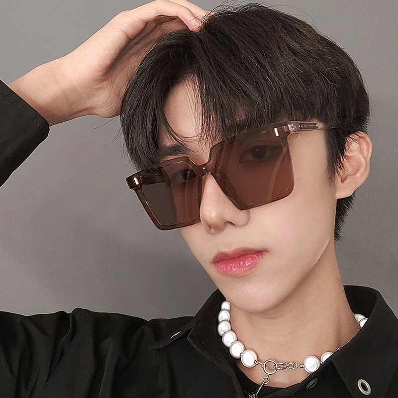 茶色平面连体墨镜男大方框显瘦潮