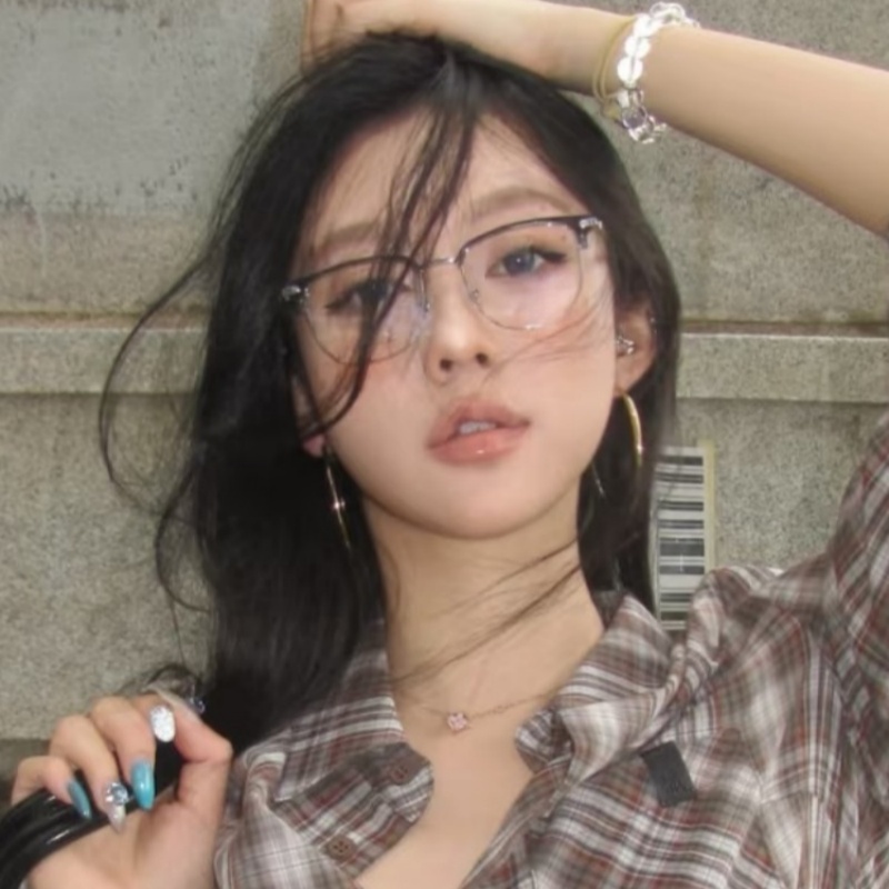 复古半框方形平光镜女纯欲风