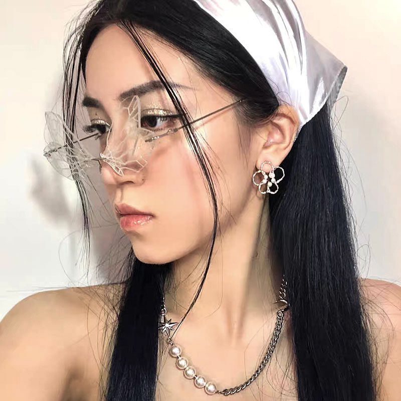 蜻蜓翅膀太阳镜女无框个性墨镜欧美抖音舞台走秀拍照造型太阳镜