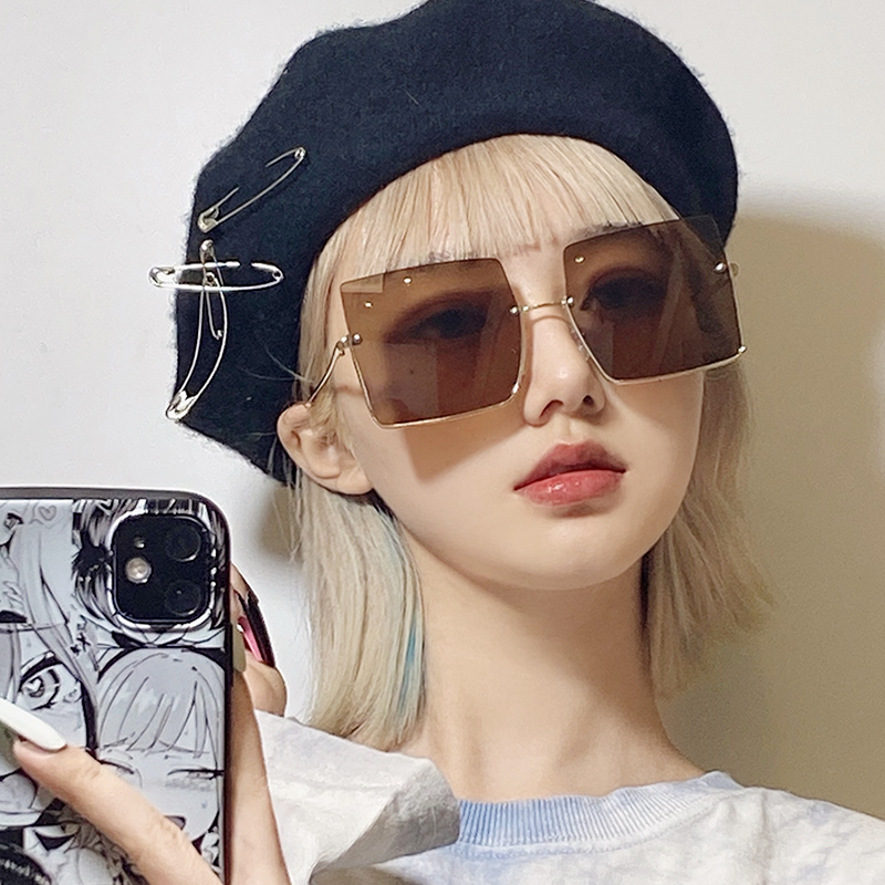 墨镜显瘦茶色无框女士大脸复古