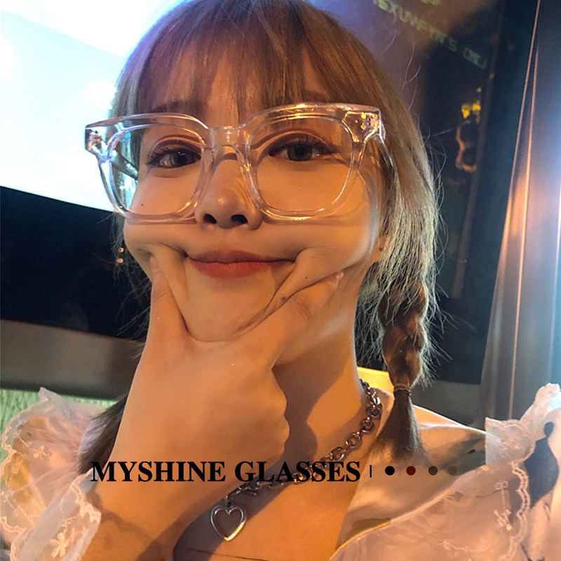 韩版街头小红书超火粗框透明眼镜架女圆脸方框显瘦近视软妹眼镜框