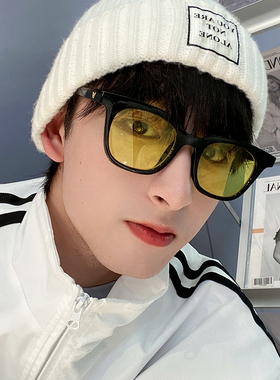 小红书黄色海洋片墨镜权志龙GD复古方框墨镜海边太阳镜男可配近视