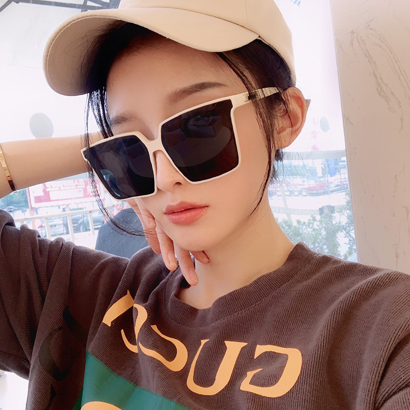 超大框方形大圆脸米白色偏光墨镜网红高级感韩版女显脸瘦太阳镜男