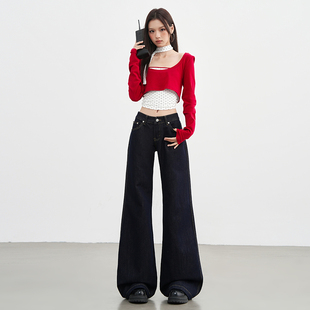 浅浅家 新款原低腰不贴腿喇叭牛仔裤女2025年原色辣妹阔腿喇叭裤