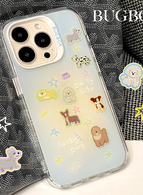 BUGBOX原创渐变小狗双层卡通可爱适用iPhone14Pro苹果15/13/16ProMax手机壳14保护套蓝色防摔16pro