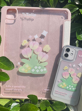 BUGBOX原创郁金香适用2024 iPad Pro1/13英寸1寸保护套2025 Air6/7 11英寸air54苹果10.9平板壳10.2防摔女生