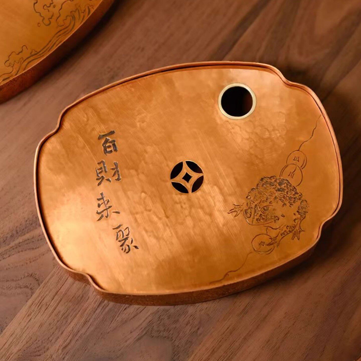 纯紫铜手工錾刻小型茶盘家用高端精致壶承干泡台储水式紫砂壶垫托