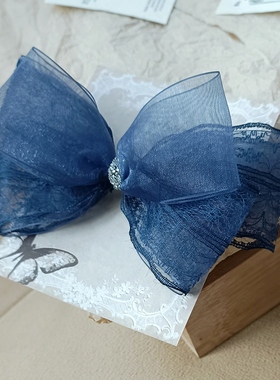 新款手工蕾丝蝴蝶结珍珠款成人女简约布艺发饰头饰发夹弹簧夹