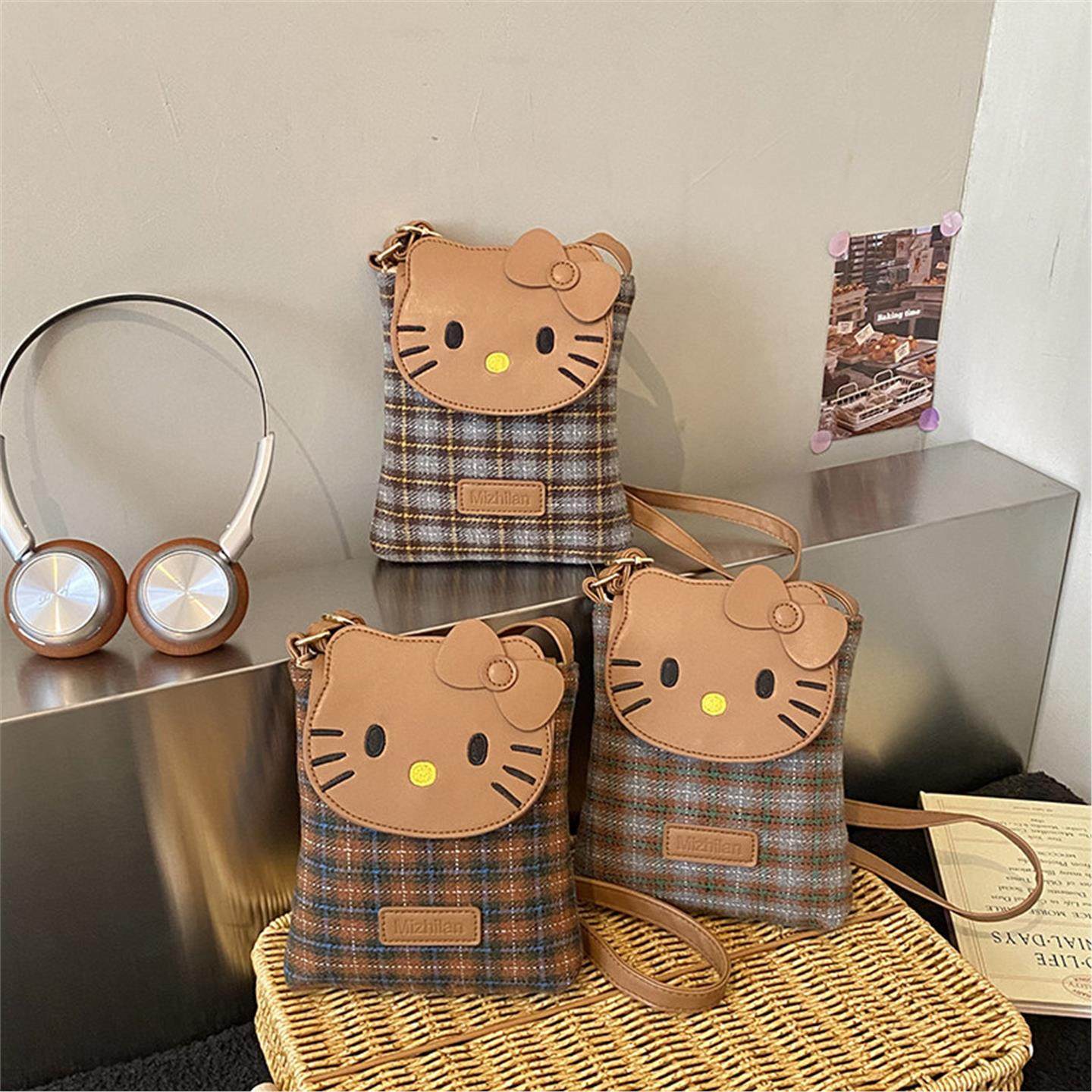 网红同款高颜值可爱卡通猫咪单肩斜跨包女童百搭包格子零钱包,箱包皮具/热销女包/男包,手机包,淘宝优惠券,粉丝福利购,淘宝优惠卷