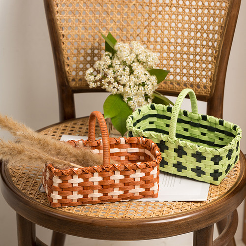 十字花手提篮纸藤编织材料包