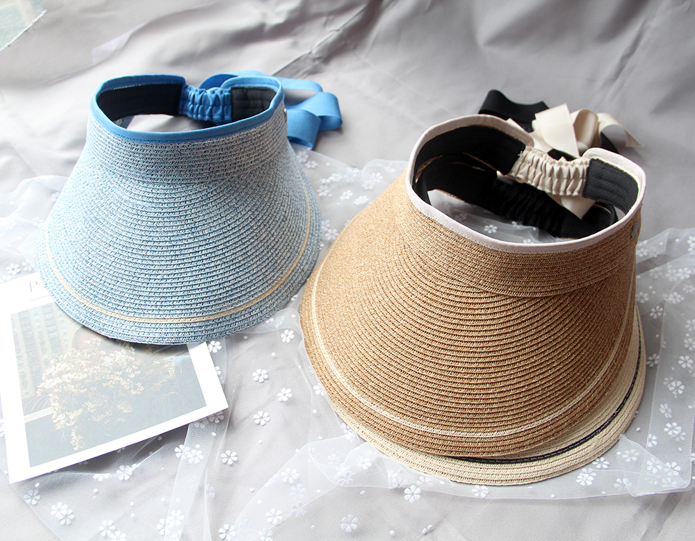日本UV防晒优雅蝴蝶结丝带空顶帽