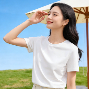 透气衣服户外打底衫 蕉下T恤女棉短袖 上衣休闲春夏白色通勤修身