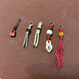 西藏式编绳侧挂料器牦牛骨法螺流苏老绳卡绳结咒点藏传文玩小提溜