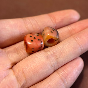 11mm驼骨血料骰子藏式文玩配珠腰珠大孔道珠子牦牛骨咒点手串配饰