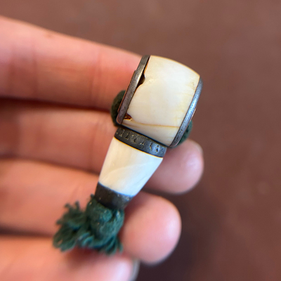 15mm藏式老法螺镶嵌铜铁三通白色海螺贝壳金属藏传文玩尼泊尔回流