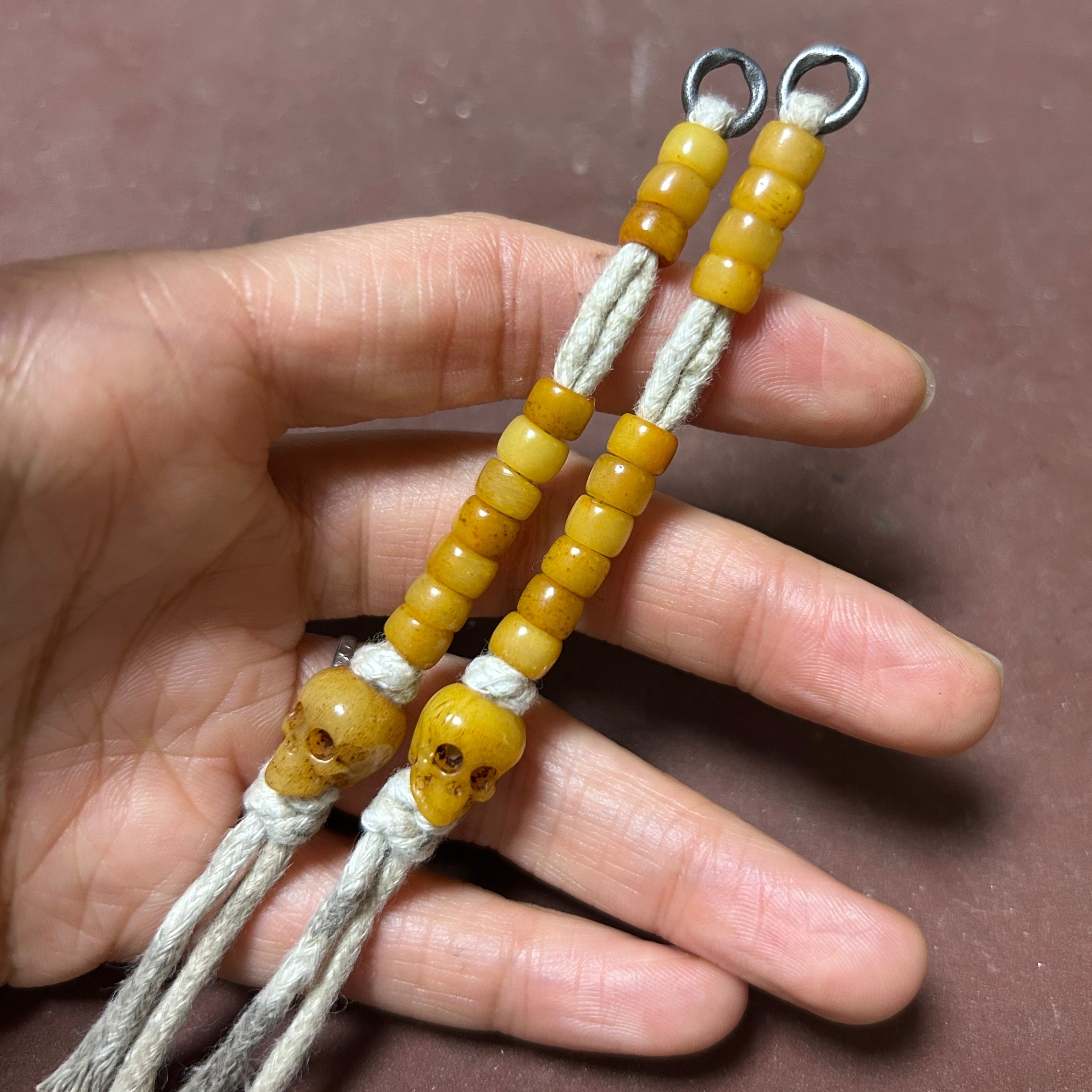 5.5mm记子藏式计数侧挂一对藏传文玩手串佛珠配饰天然牦牛骨雕刻