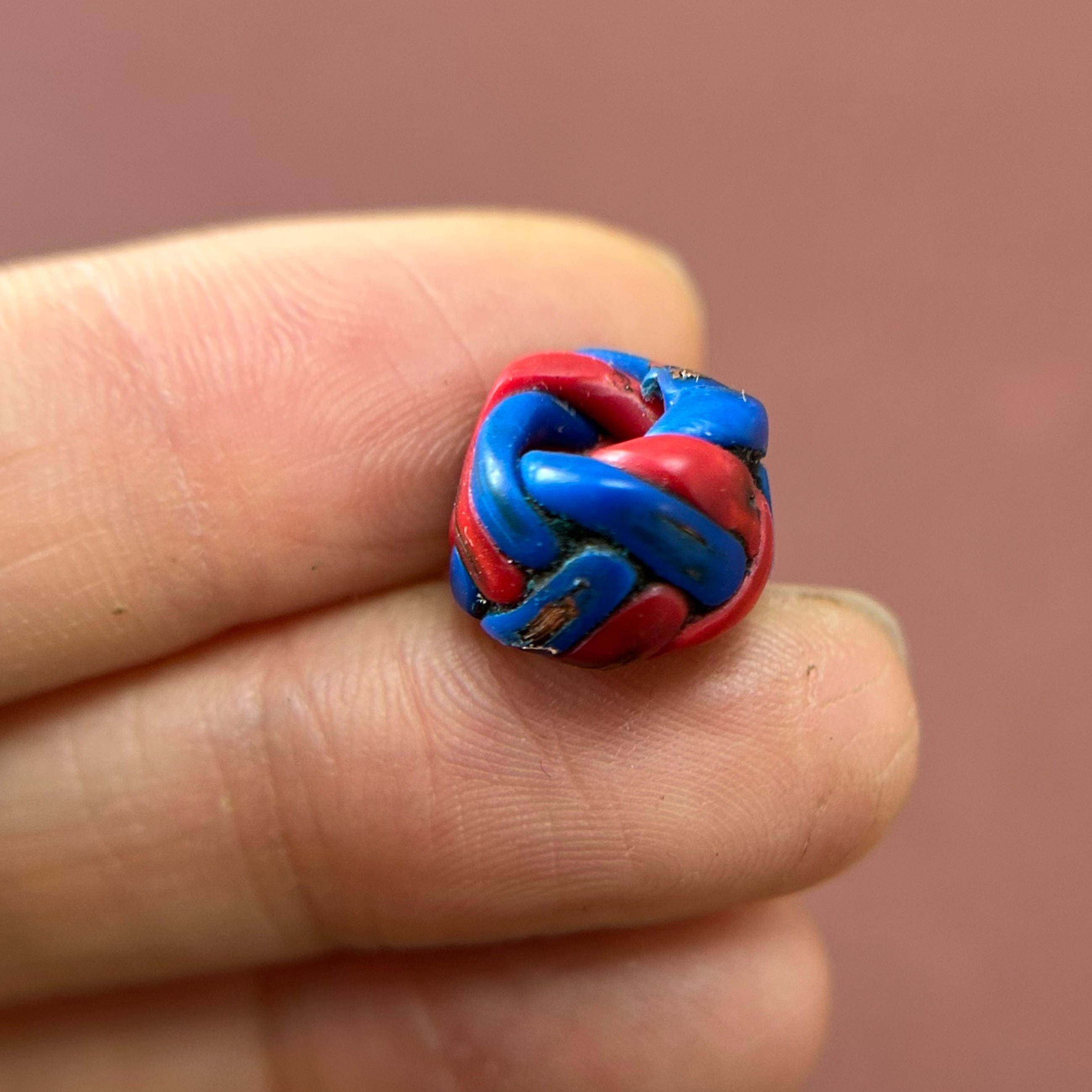 12mm红蓝色藏区回流藏传老电线圈珠子大磨损天珠文玩配饰一物一拍