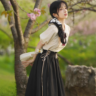 古装中国风日常可穿新中式古筝演出服成人礼服套装初中生女孩汉服