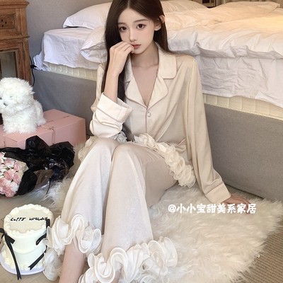 温柔小众花边少女心长袖睡衣女