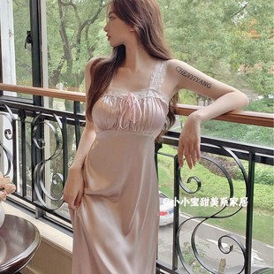 吊带复古洛丽塔中长款 带胸垫甜美公主风睡衣女夏季 睡裙性感家居服