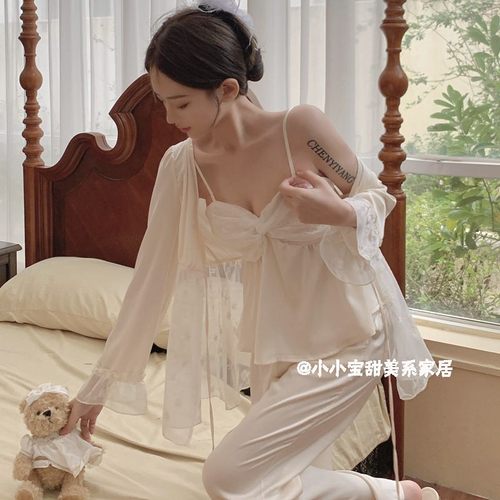 纯欲睡衣女三件套带胸垫甜美性感