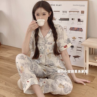 网红花花睡衣女夏季婴儿棉家居服