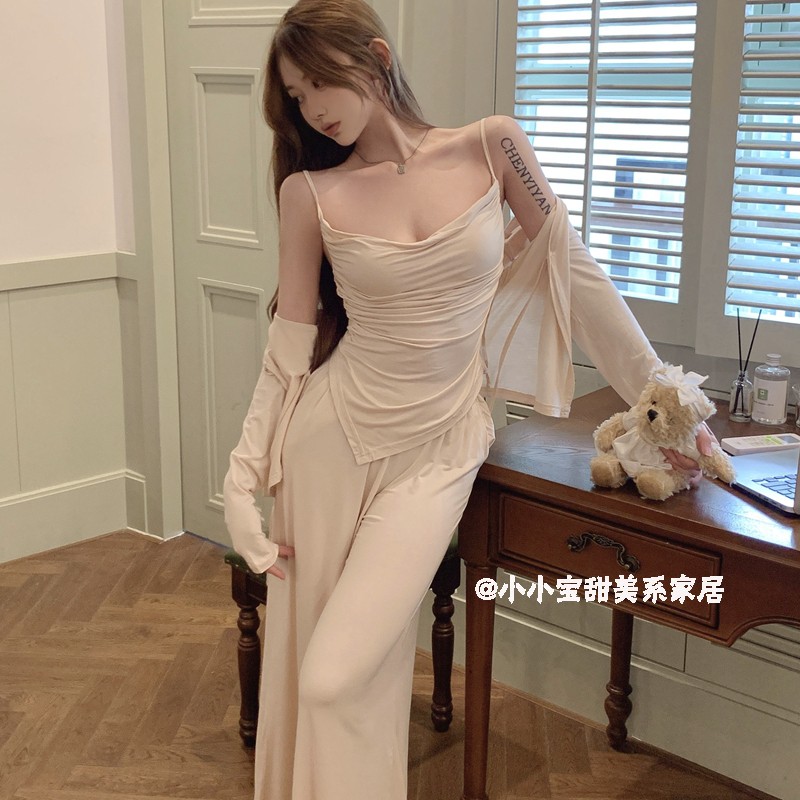 洋气可外穿睡衣女春秋薄款免文胸