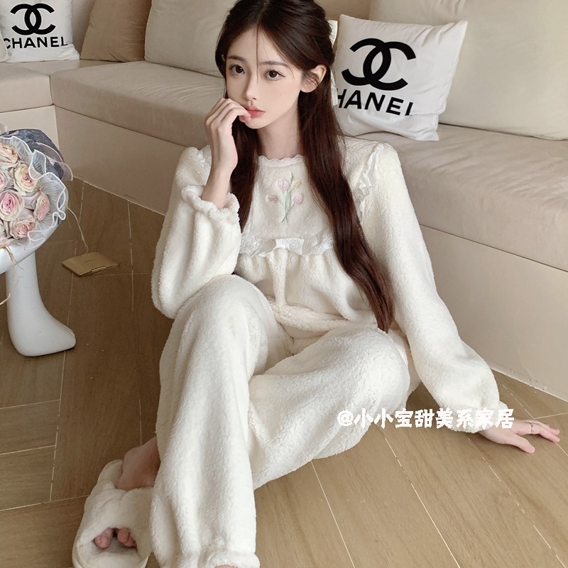 珊瑚绒可爱少女感郁金香甜美睡衣