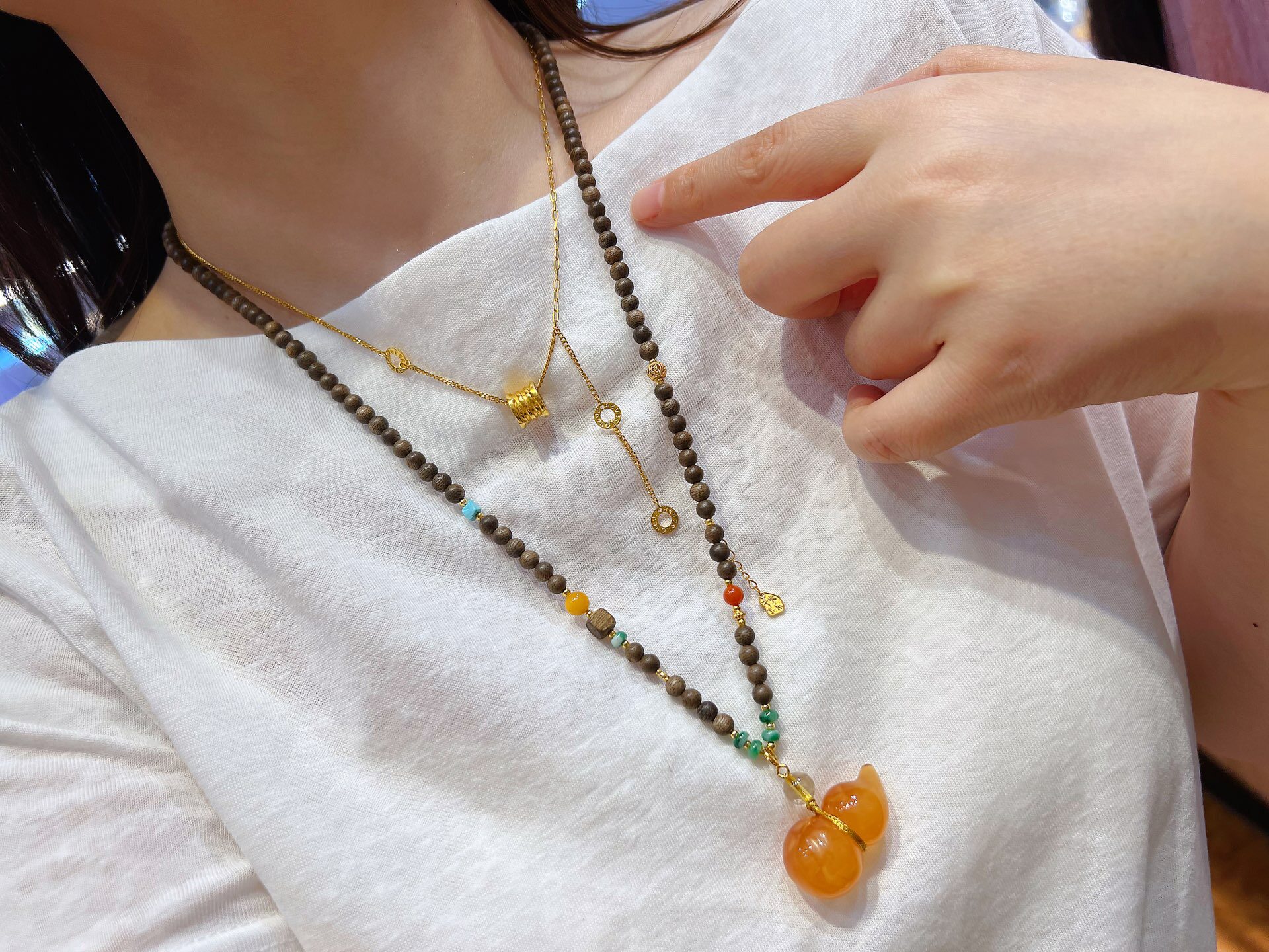 天然蜜蜡葫芦项链吊坠女款手工编织绳设计款俄料糖色蜜蜡搭配沉香