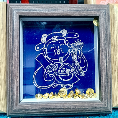 山西特产晋派思斋非遗大师李琳纯手工刻瓷12cm财神相框小摆件
