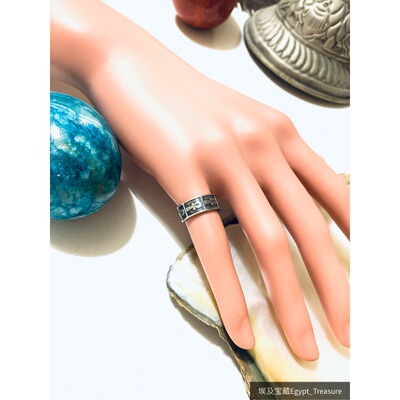 现货埃及银饰古埃及生命Ankh安卡925银尾戒 情侣尾戒 内部晕黑