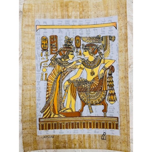 现货古埃及壁画手工纸莎草画五彩金粉夜光效果法老皇后千年之爱