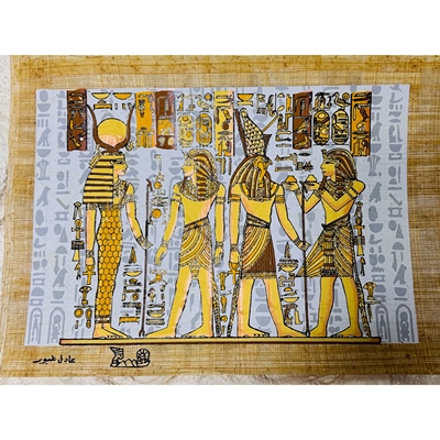 埃及特色纸莎草画伊西斯荷鲁斯