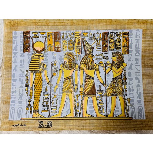 埃及特色纸莎草画伊西斯荷鲁斯