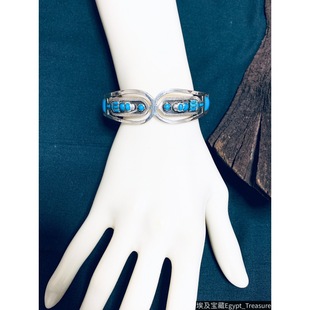 现货埃及银饰古埃及皇室太阳之神复古银手镯 镶嵌天然绿松石