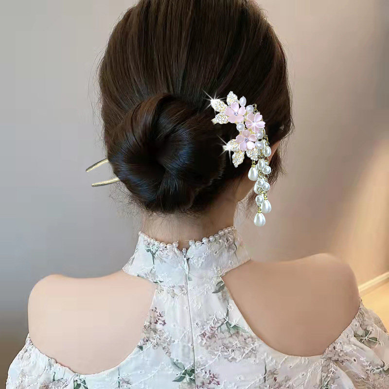 气质茉莉花流苏发簪两件套