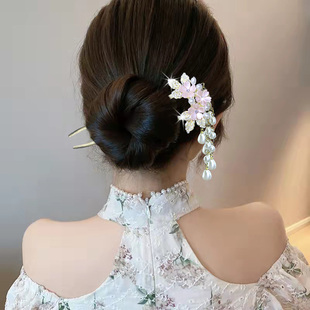 气质茉莉花流苏发簪两件套新中式盘发发钗高级感新娘挽发簪子头饰