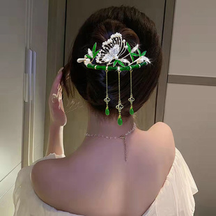 复古风竹节流苏扭扭发夹高颜值后脑勺头发夹子气质优雅盘发一字夹
