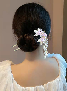 茉莉花流苏发簪盘发汉元素簪子