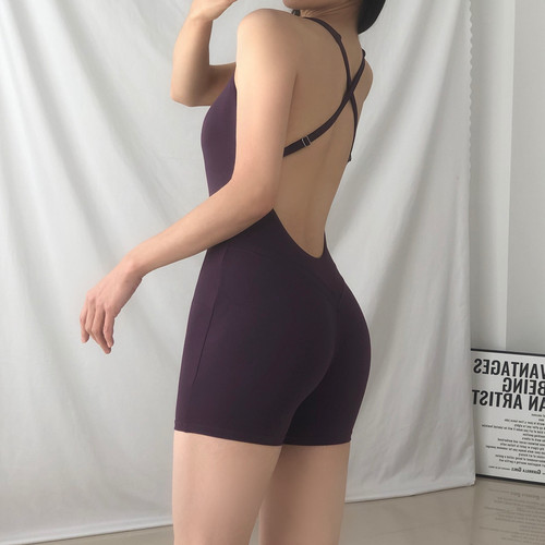 交叉美背瑜伽连体衣健身连体短裤