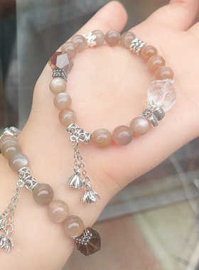 水晶手链太阳石黑骨干天然奶茶色