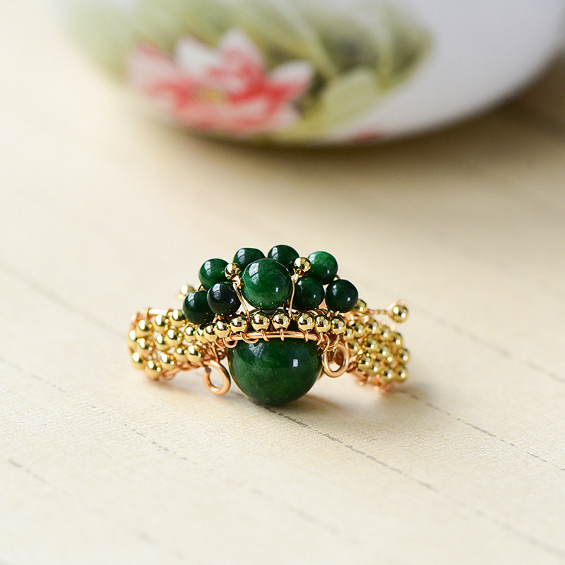 14K包金原创设计手工绕线刀马旦戒指 干青制作 开口圈 复古风