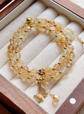 天然水晶黄塔晶虎眼石流苏手链