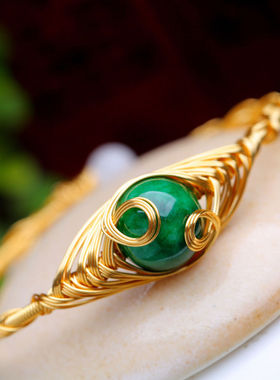 14k包金不掉色 不过敏 干青手镯 手工原创恶魔之眼手镯旺夫民族风