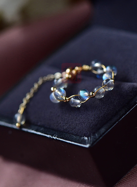 天然月光石戒指拉长石14k女神款