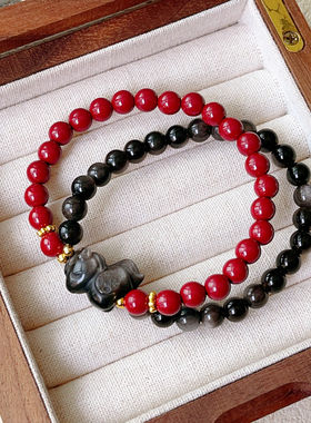 朱砂手串 银曜石雕刻马上有钱 2026 马年本命年男女款 礼物