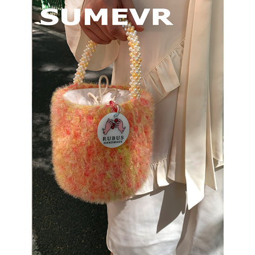 SummerEver小众款混色毛绒手提包