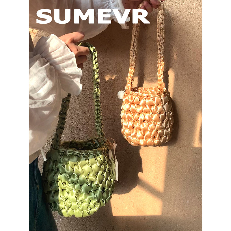 SummerEver 纯手工缎带编织包水桶包 单肩手提